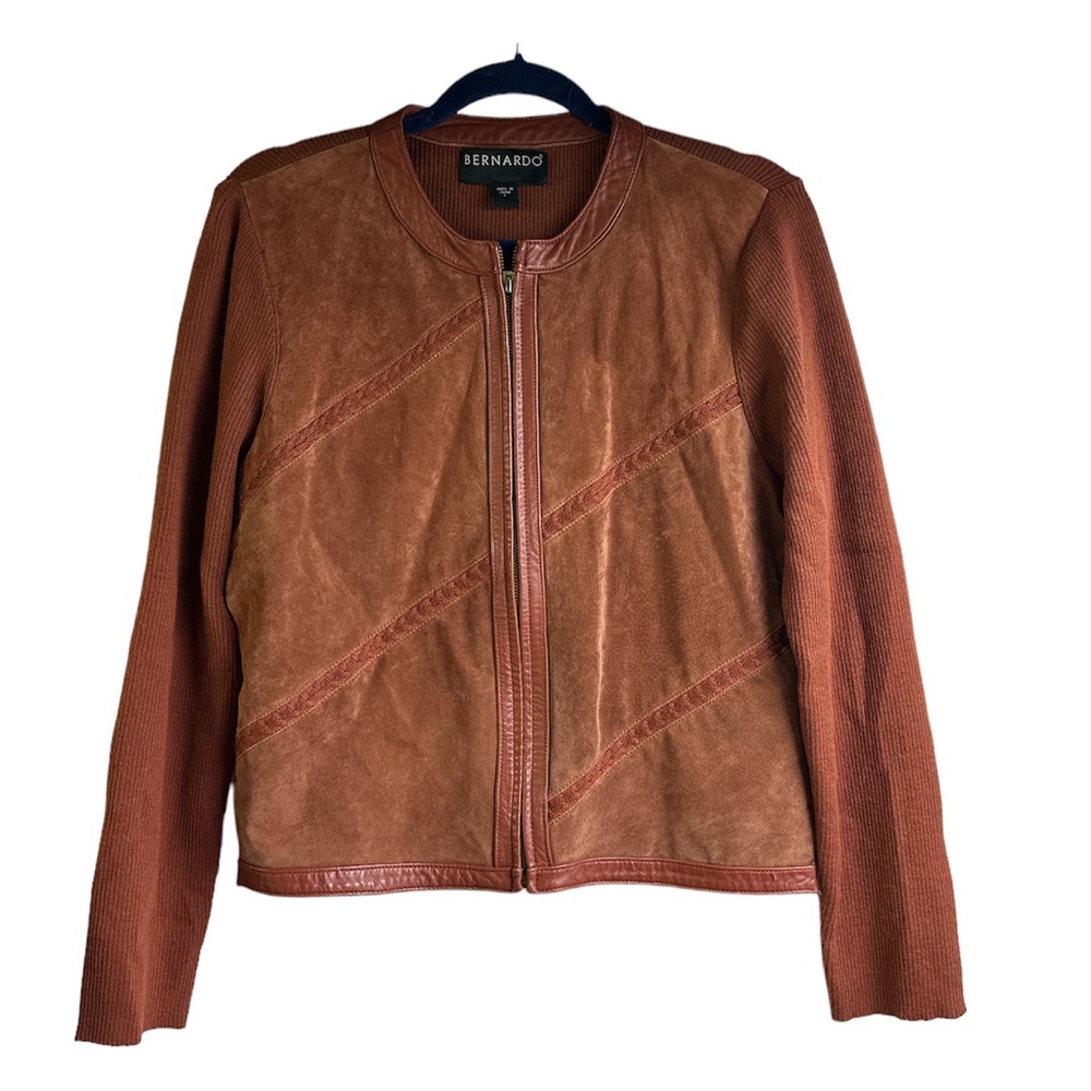 Vintage Bernardo Brown Leather & Wool Jacket Large Zip Up Jacket